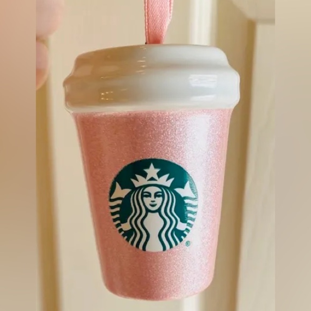 Starbucks Glittery Pink Ornament with Logo